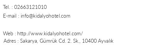 Kidalyo Hotel telefon numaralar, faks, e-mail, posta adresi ve iletiim bilgileri